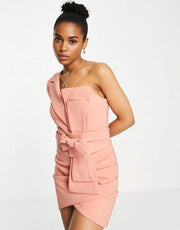 Lavish Alice Women's One Shoulder Twisted Wrap Dress in Coral In Orange
