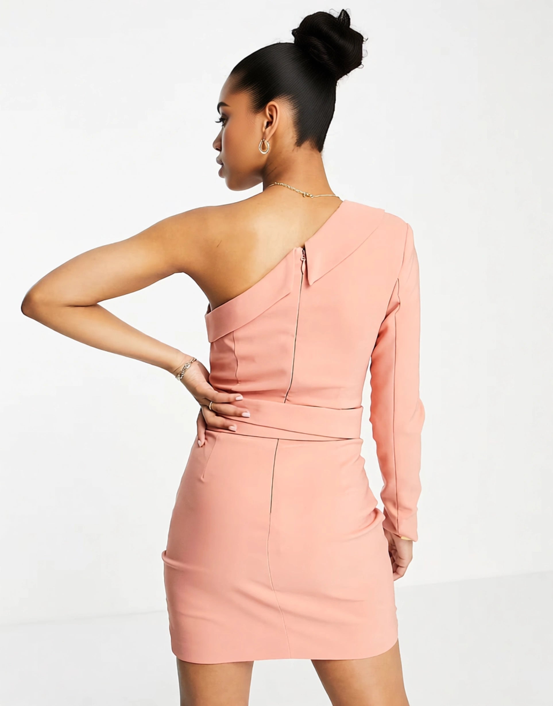 Lavish Alice Women's One Shoulder Twisted Wrap Dress in Coral In Orange