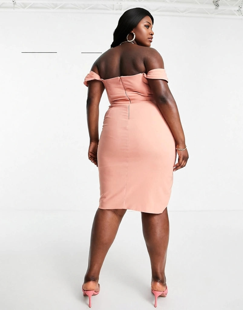 Womens Lavish Alice Plus Pleated Bardot Midi Dress In Coral