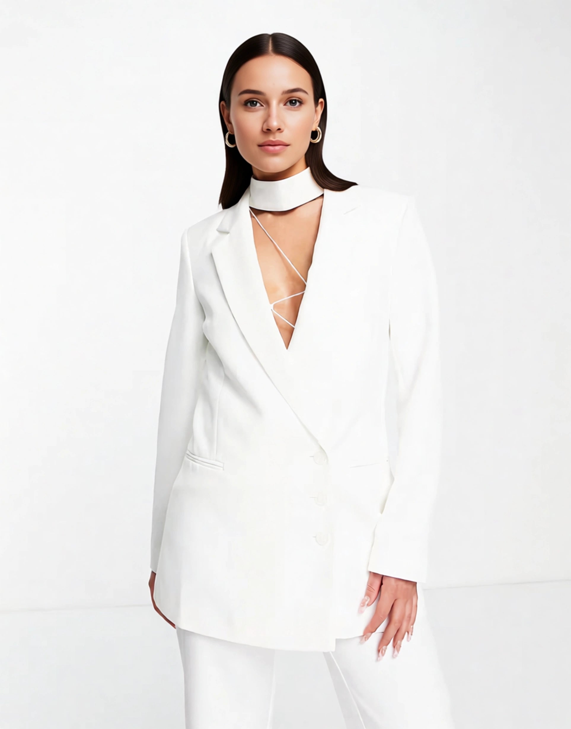 AQAQ Womens Bridal Tailored Jacket in White Co-Ord In White