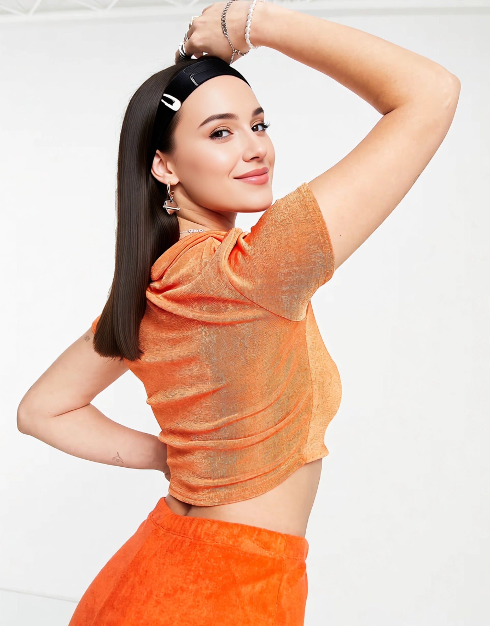 Daisy Street Womens Y2K Button Front Crop Top With Collar In Orange