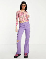 Daisy Street Women's 90S Cropped Fitted Shirt in Retro Large Daisy In Pink