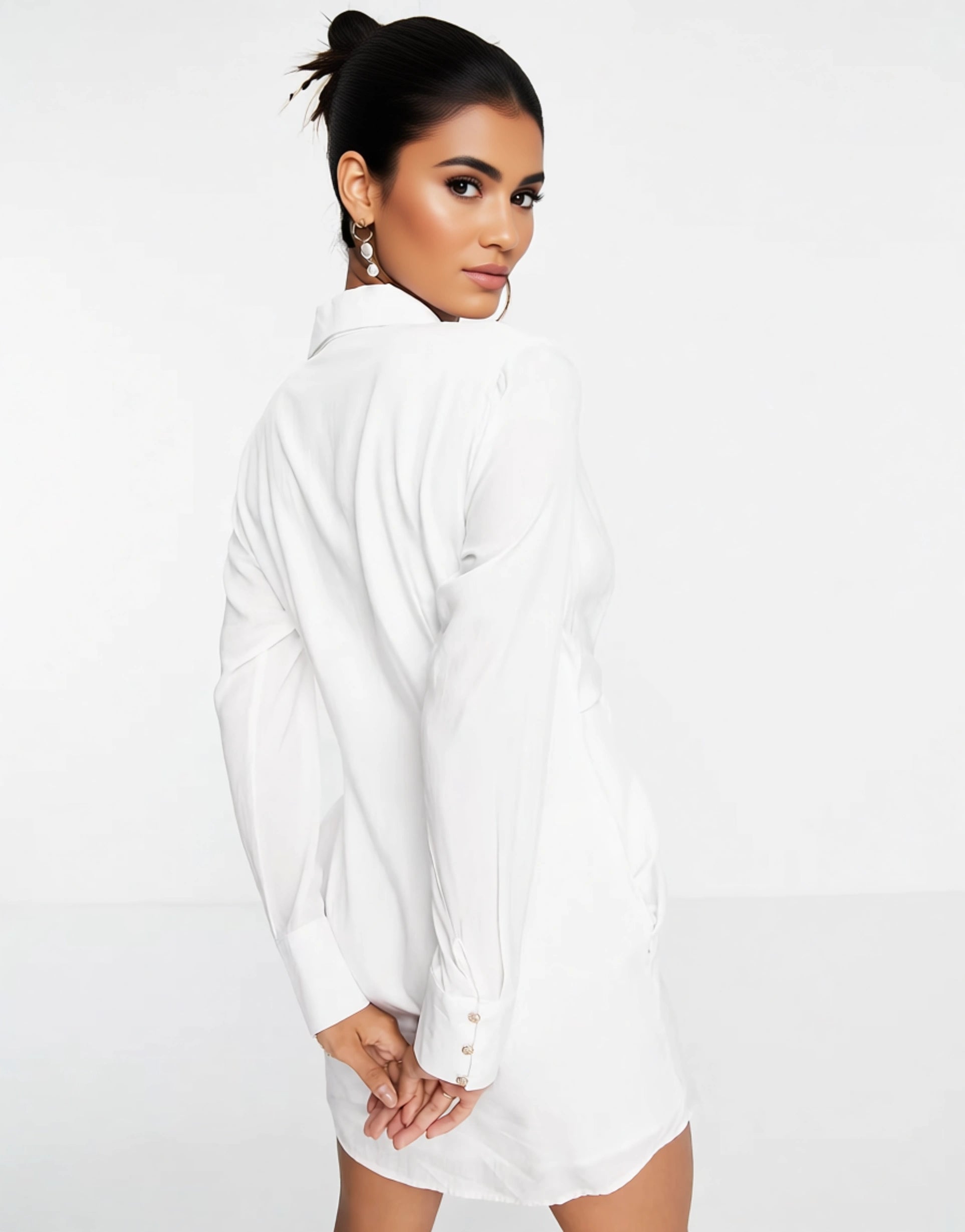Style Cheat Womens Knot Front Shirt Mini Dress In White