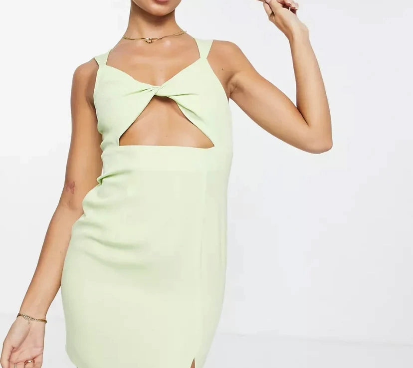 Extro & Vert Womens Twist Front Cami Dress in Lime Green