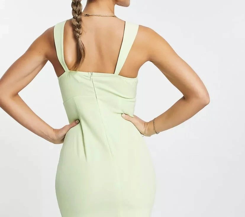 Extro & Vert Womens Twist Front Cami Dress in Lime Green