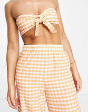 Extro & Vert Womens Tie Front Crop Top In Orange Gingham Co-Ord In Orange