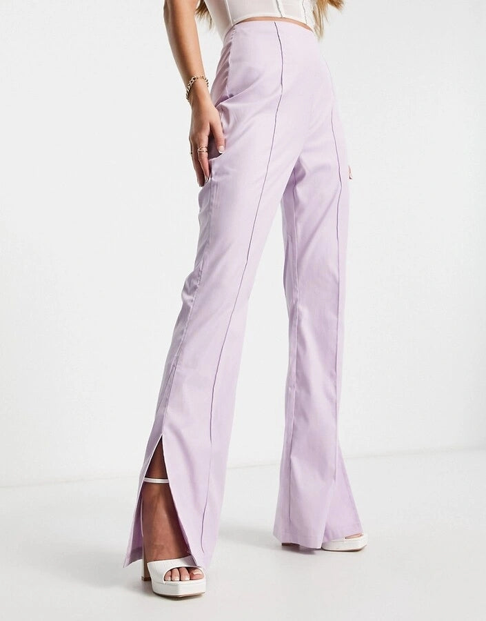 Missyempire Womens Front Spilt Wide Leg Trouser Co-Ord in Lilac