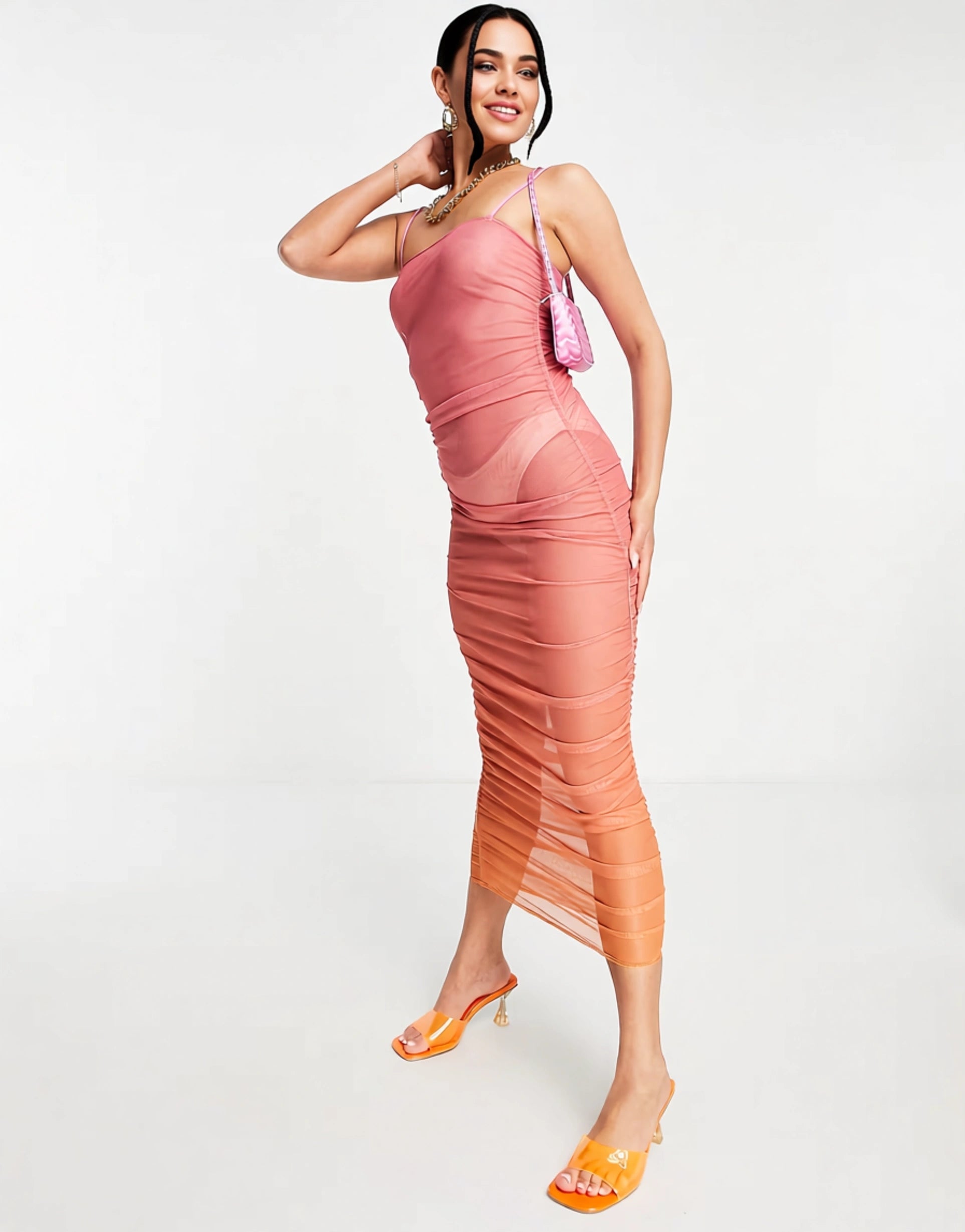 Missyempire Womens Mesh Midi Dress in Ombre In Multi