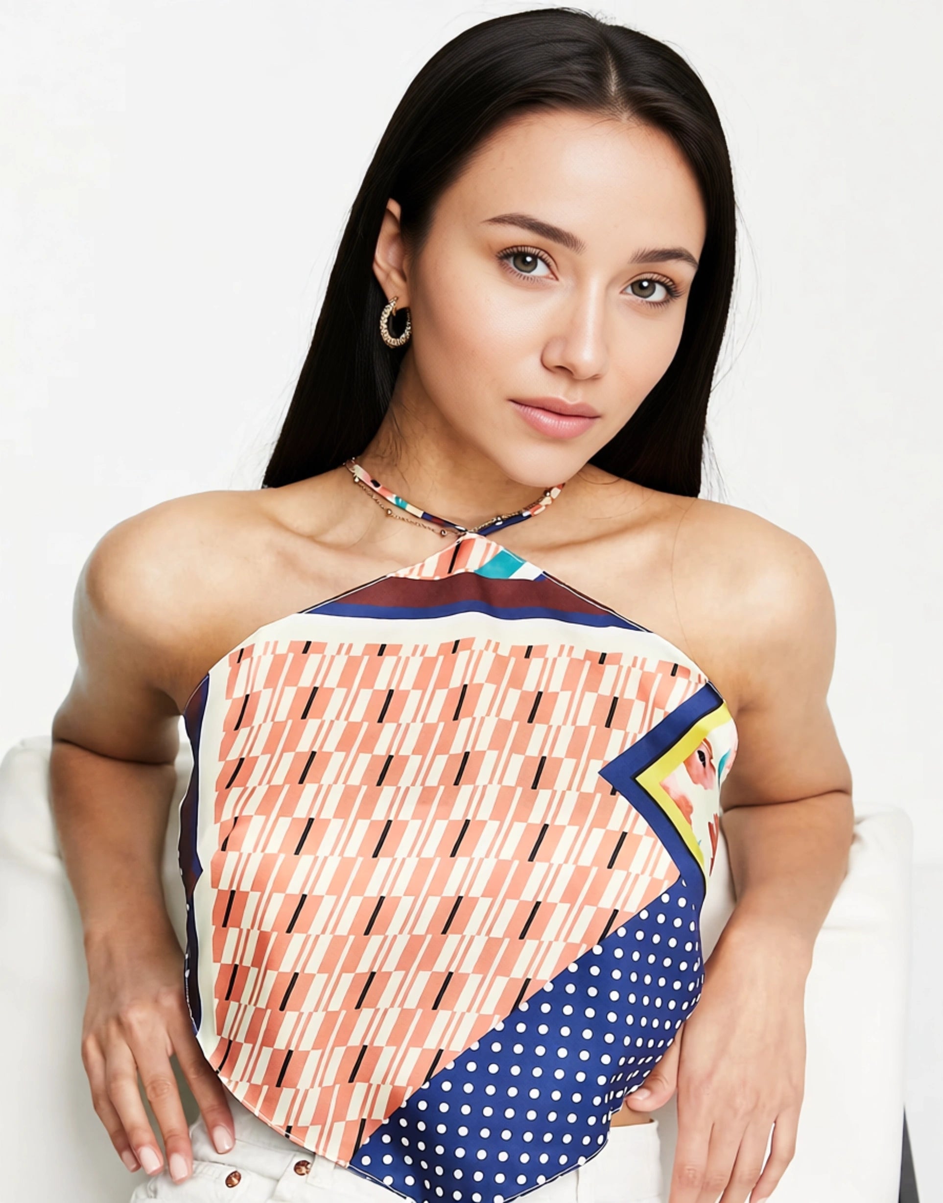 Urban Revivo Womens Co-Ord Halterneck Scarf Print Top In Multi