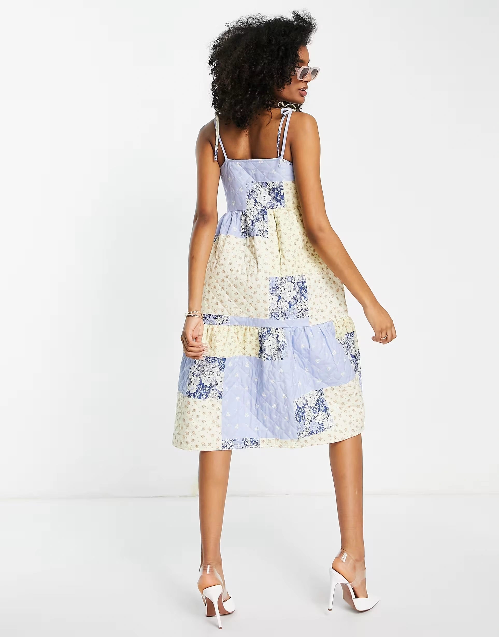 Edited Womens Cotton Blend Quilted Midi Smock Dress in Floral Patchwork