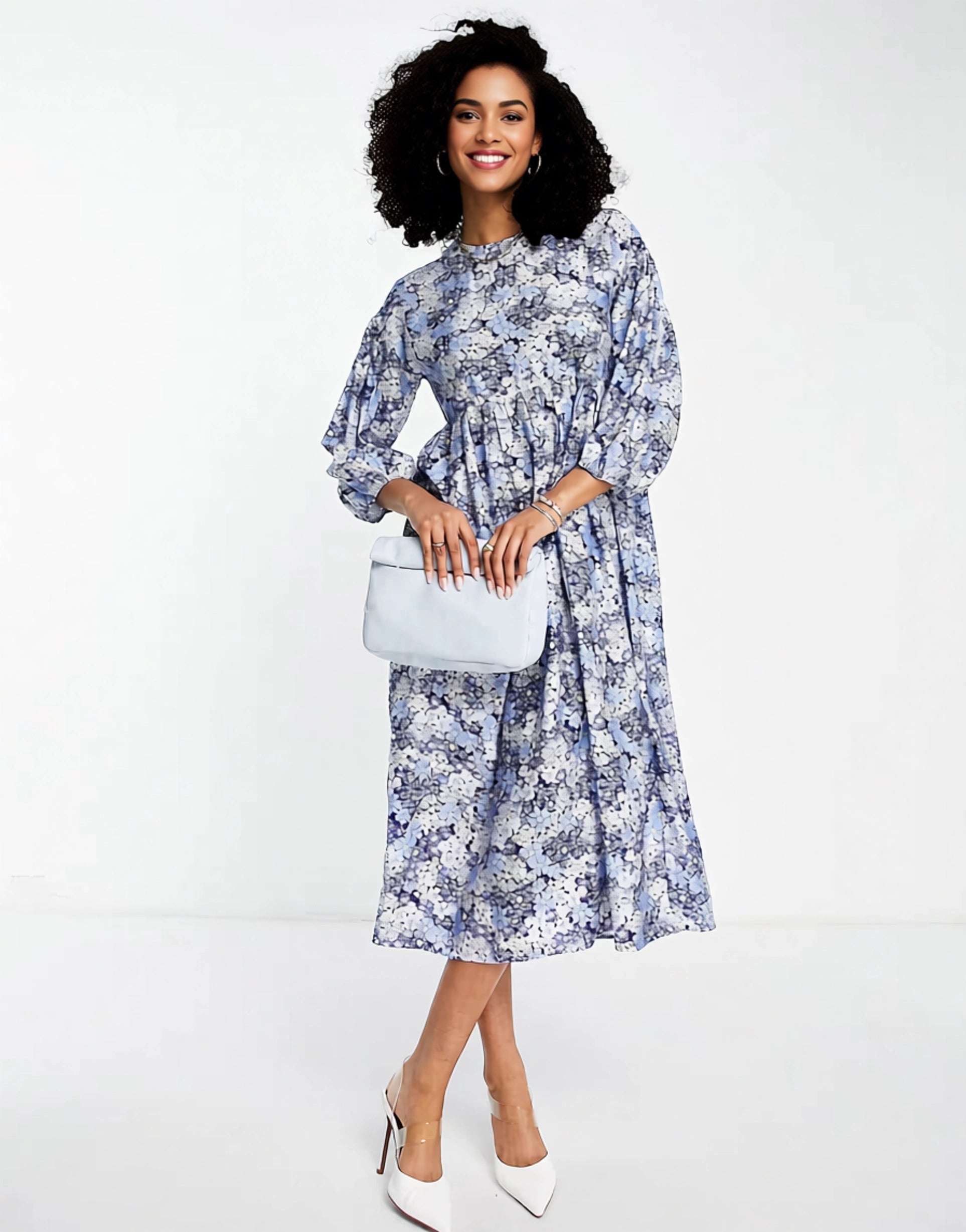 Edited Womens Long Sleeve Midi Smock Dress In Blue