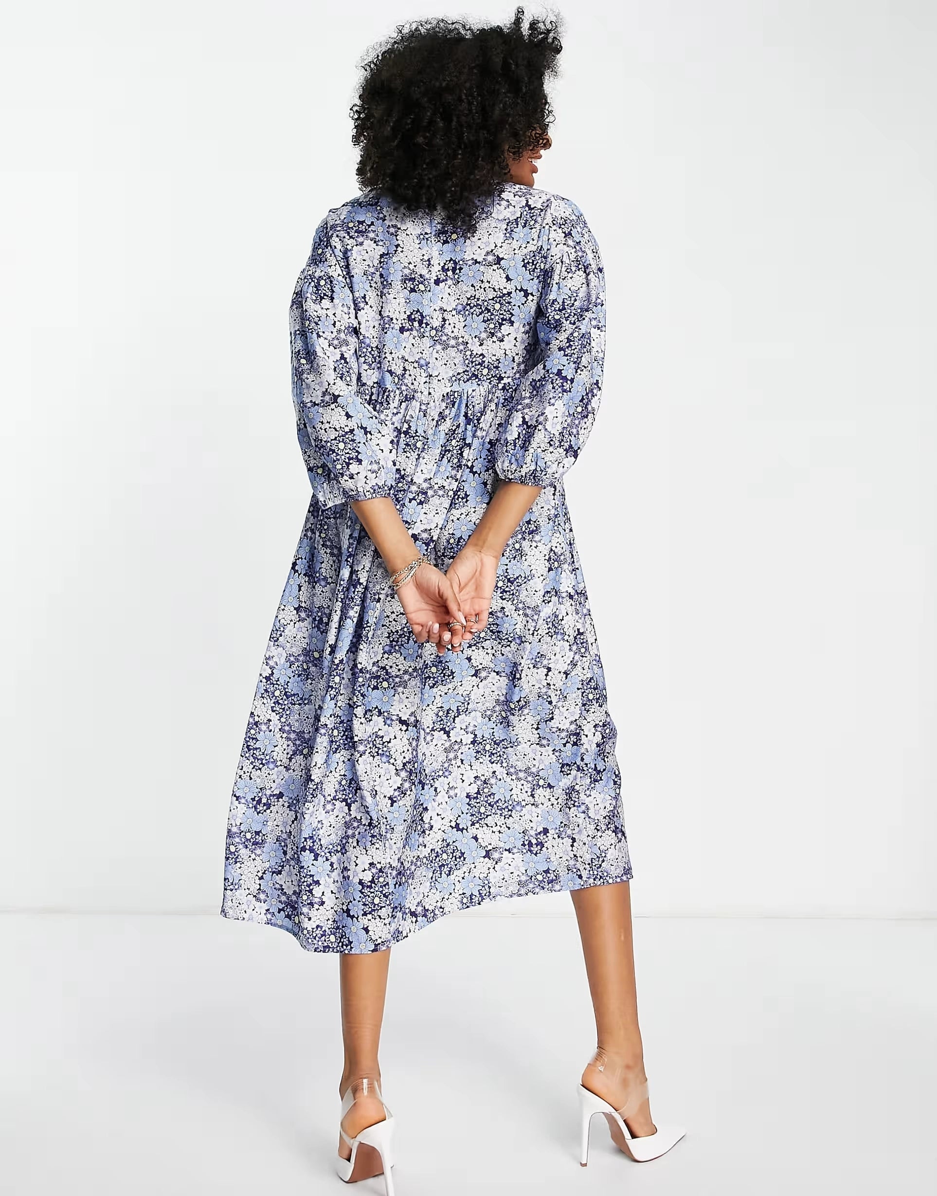 Edited Womens Long Sleeve Midi Smock Dress In Blue