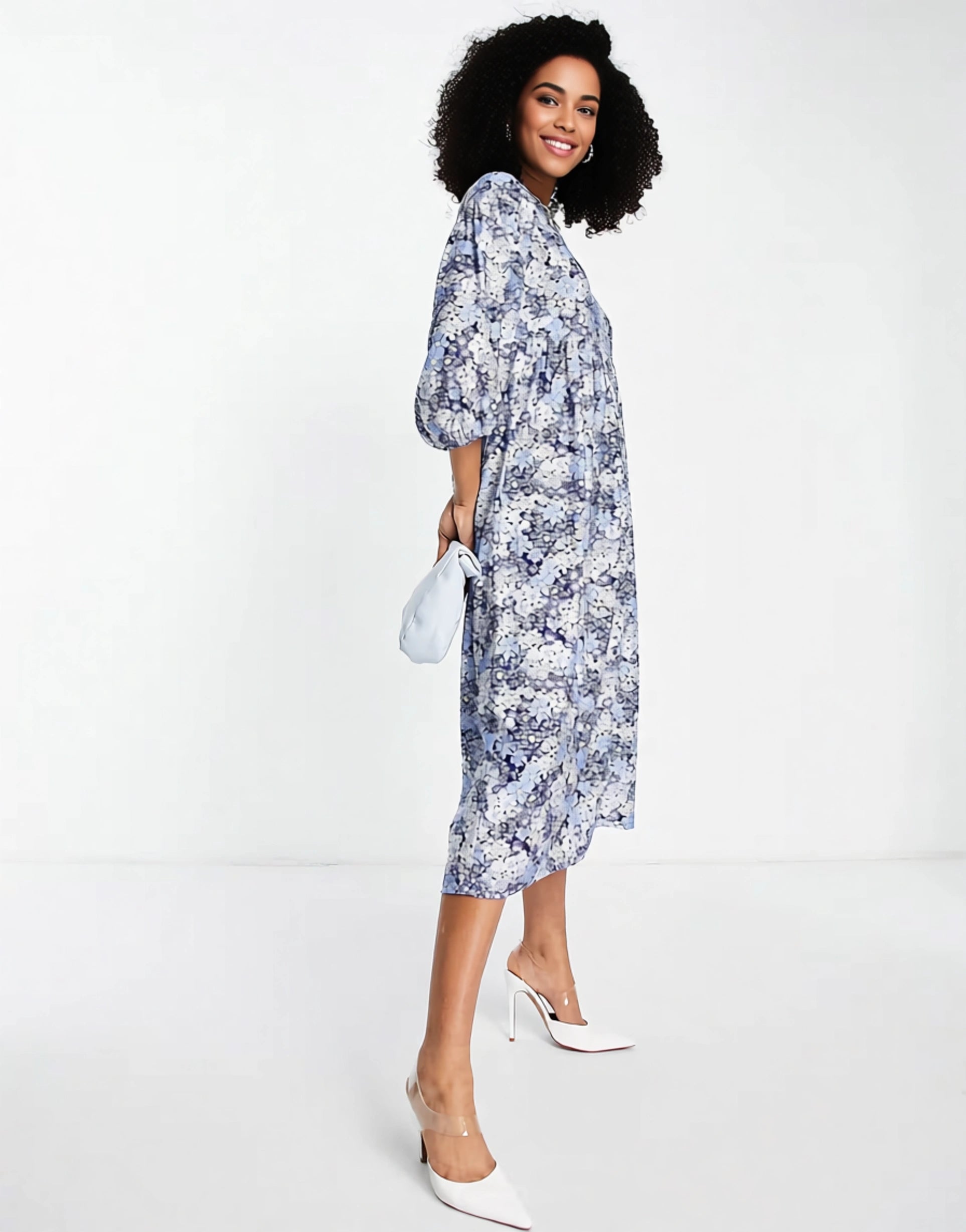Edited Womens Long Sleeve Midi Smock Dress In Blue