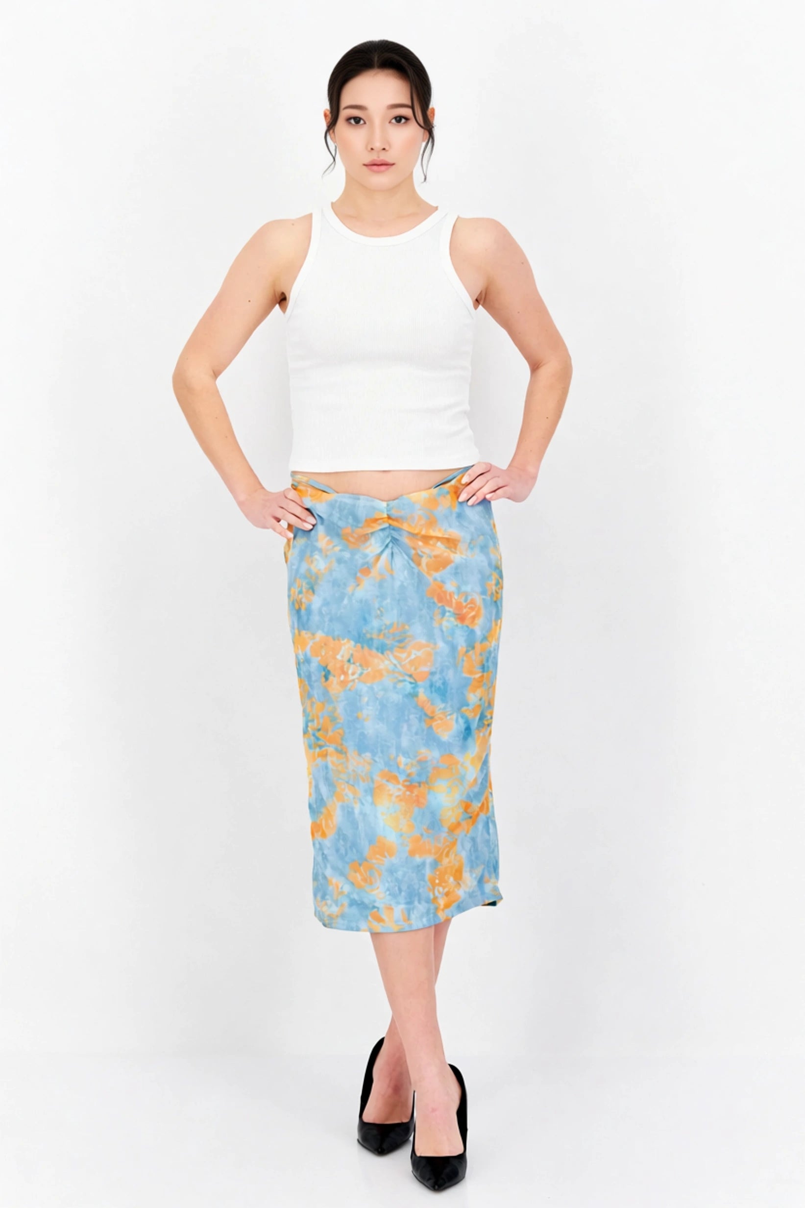 EI8TH HOUR Womens Strappy Midi Skirt Co-Ord in Blue And Orange Print