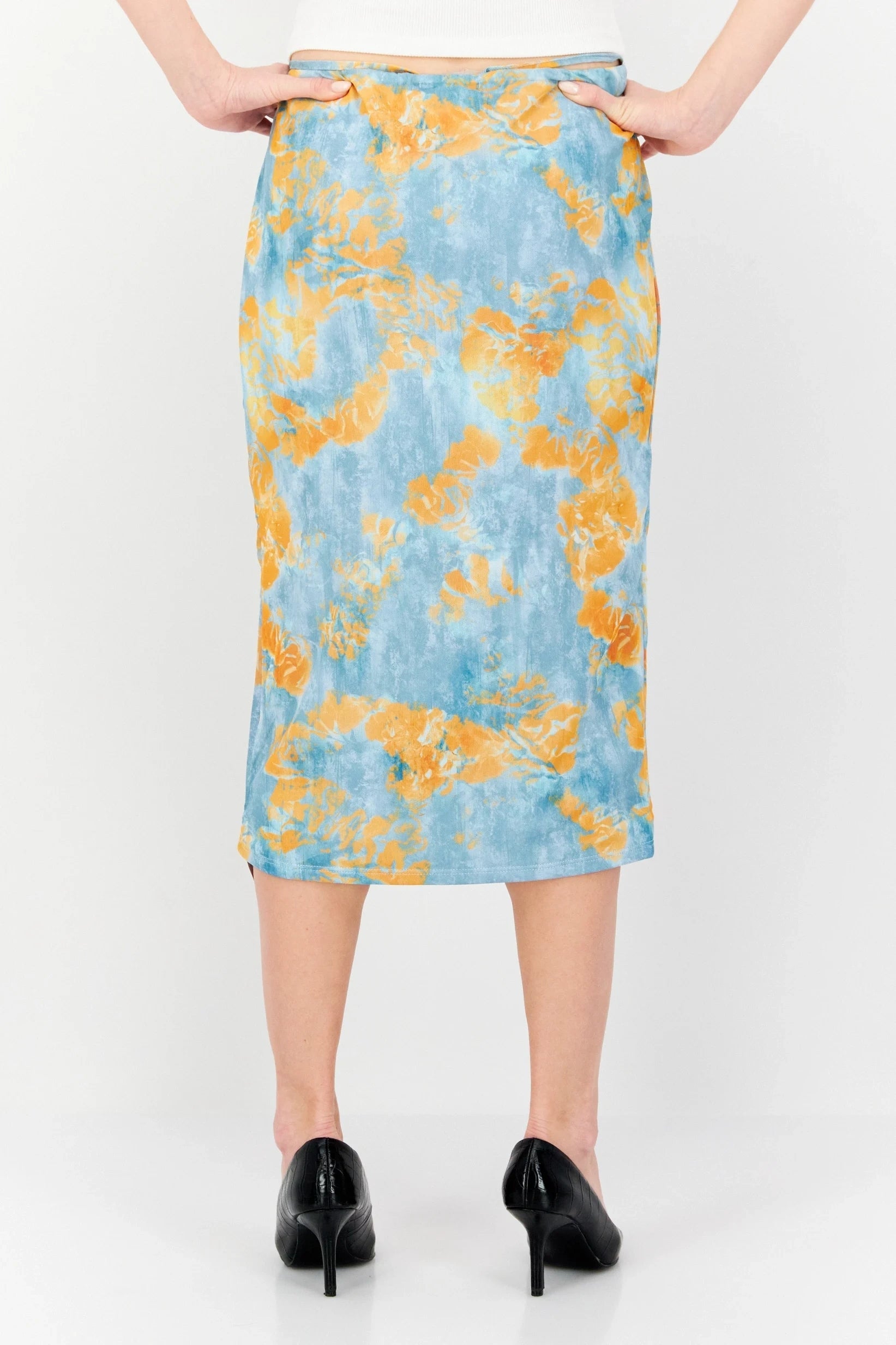 EI8TH HOUR Womens Strappy Midi Skirt Co-Ord in Blue And Orange Print
