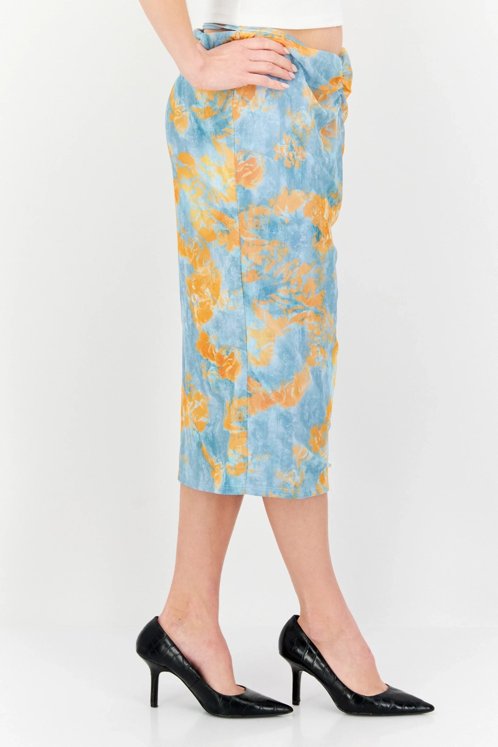 EI8TH HOUR Womens Strappy Midi Skirt Co-Ord in Blue And Orange Print