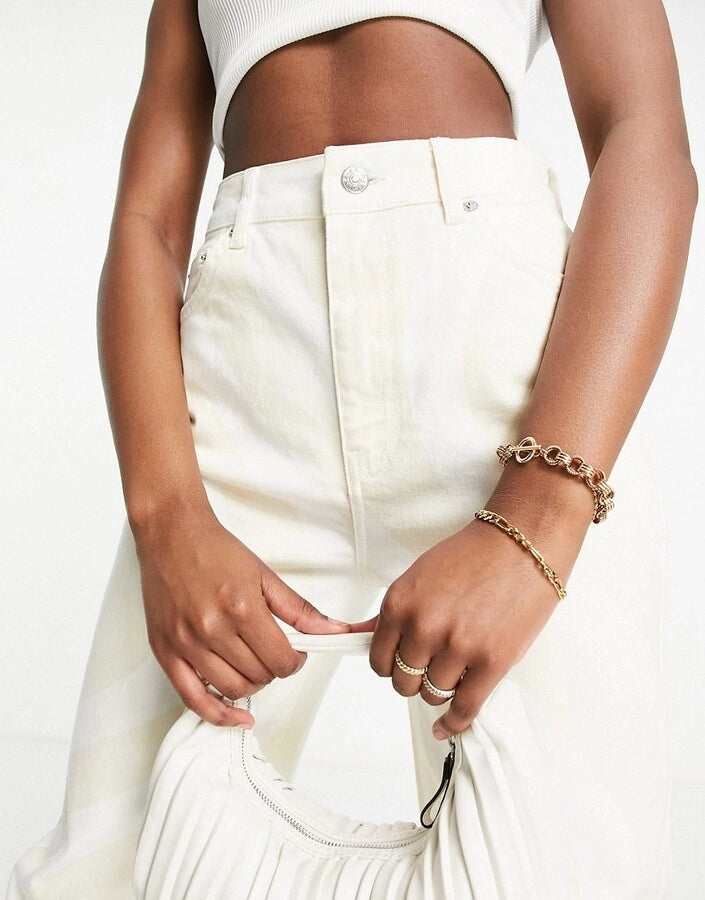 NA-KD Womens X Misslisibell Straight Leg Jeans in Beige Swirl Print