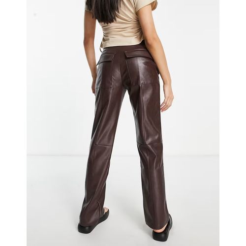 4th & Reckless Women's Leather Look Straight Leg Trousers in Brown