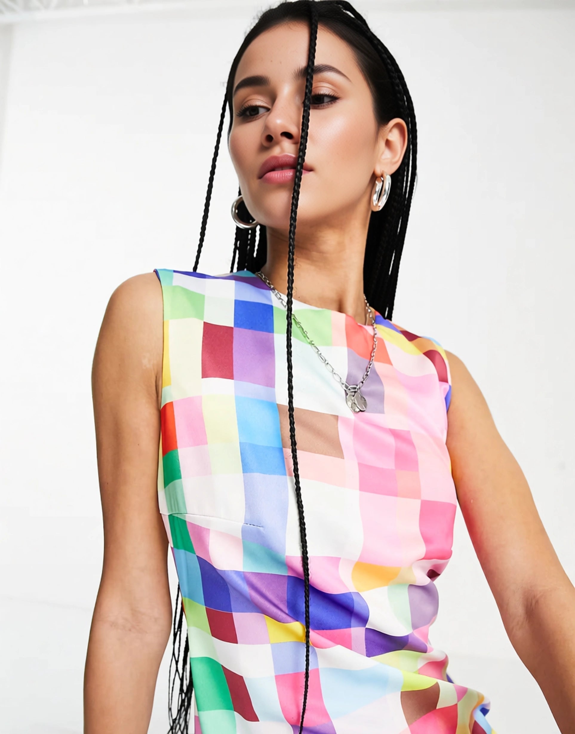 Twisted Wunder Womens Sleeveless Mini Dress in Bright Retro Check