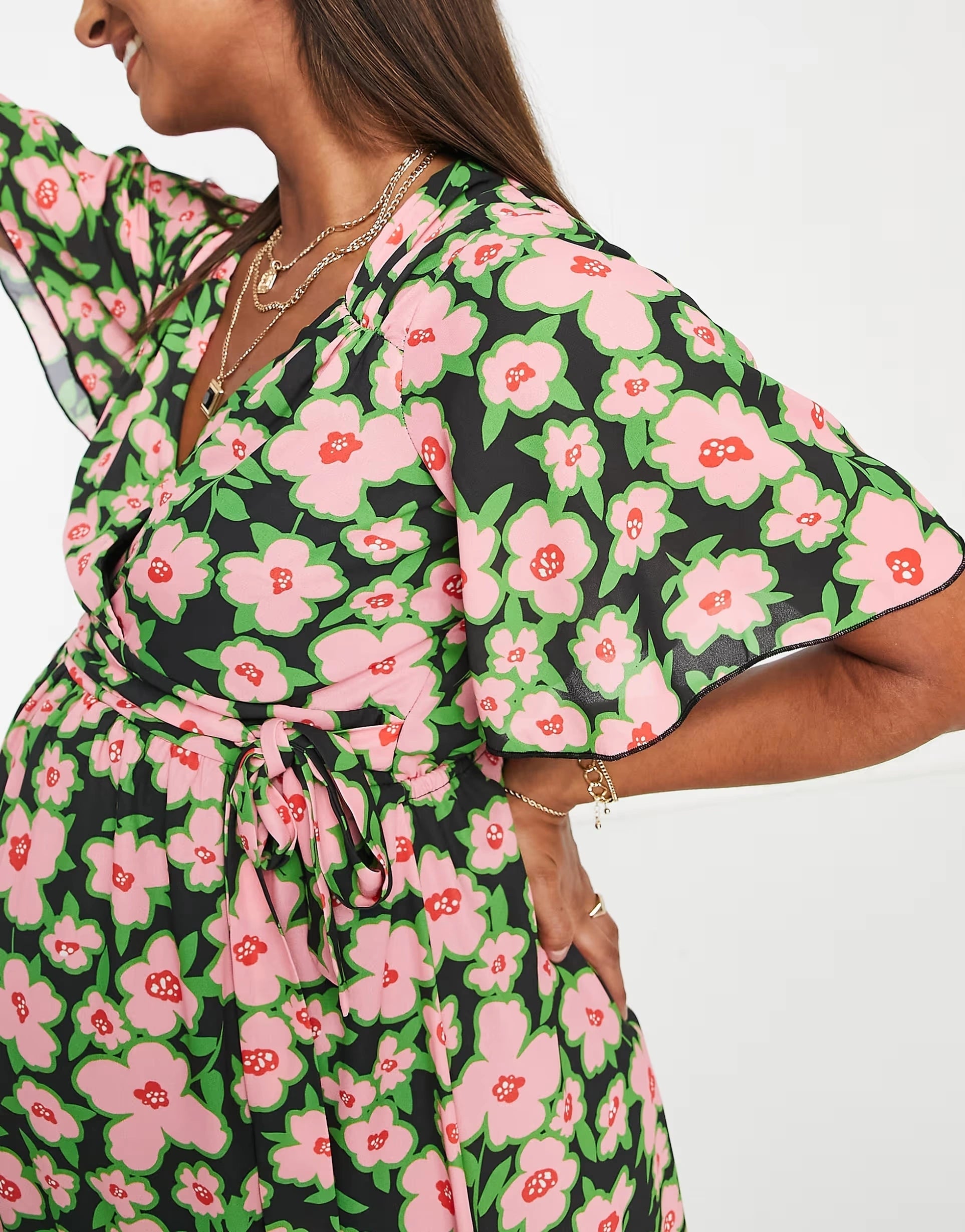 Twisted Wunder Womens Maternity Midi Wrap Dress in Spring Floral Print In Pink