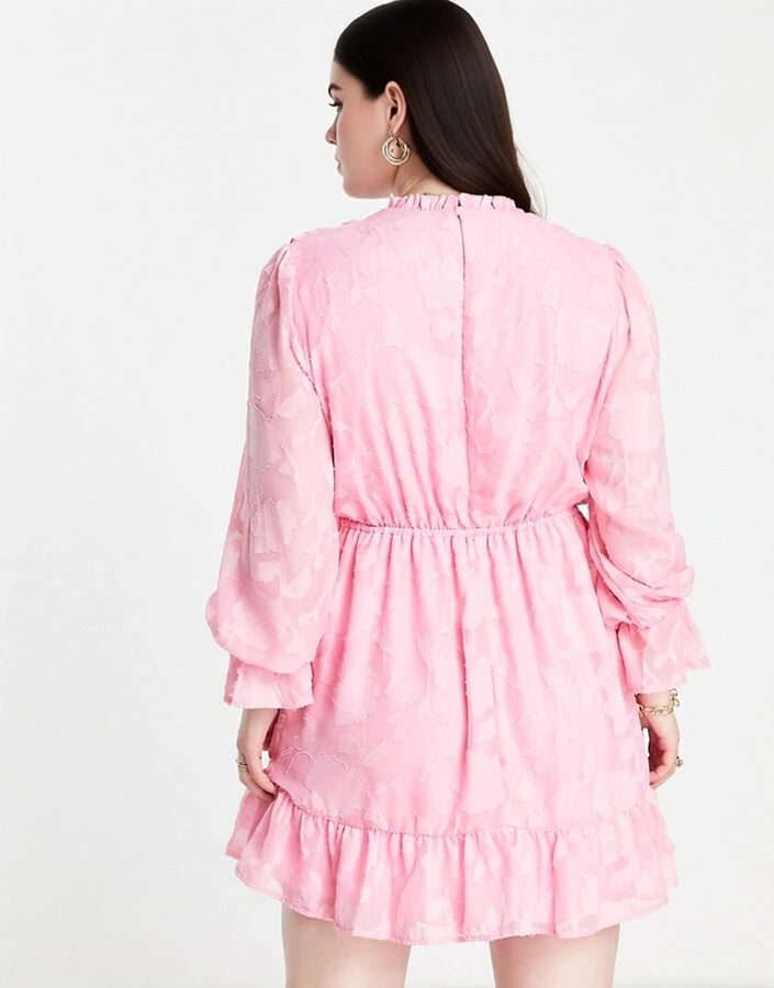 Twisted Wunder Plus Womens Long Sleeve Mini Dress With Frill Detail In Pink