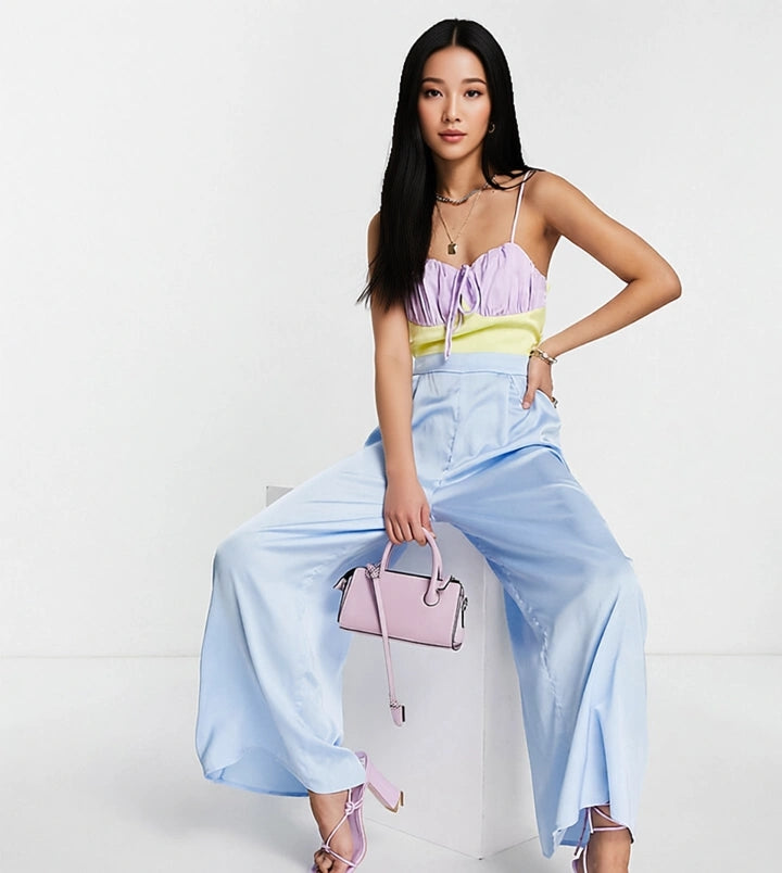 Womens Collective The Label Contrast Wide Leg Jumpsuit In Pastel Colour Block