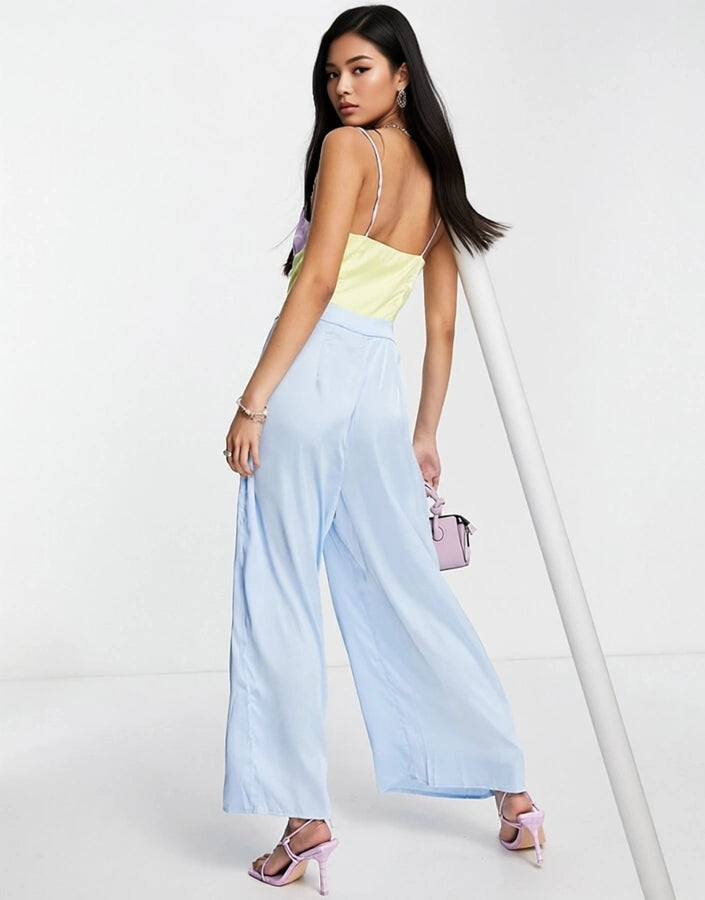 Womens Collective The Label Contrast Wide Leg Jumpsuit In Pastel Colour Block