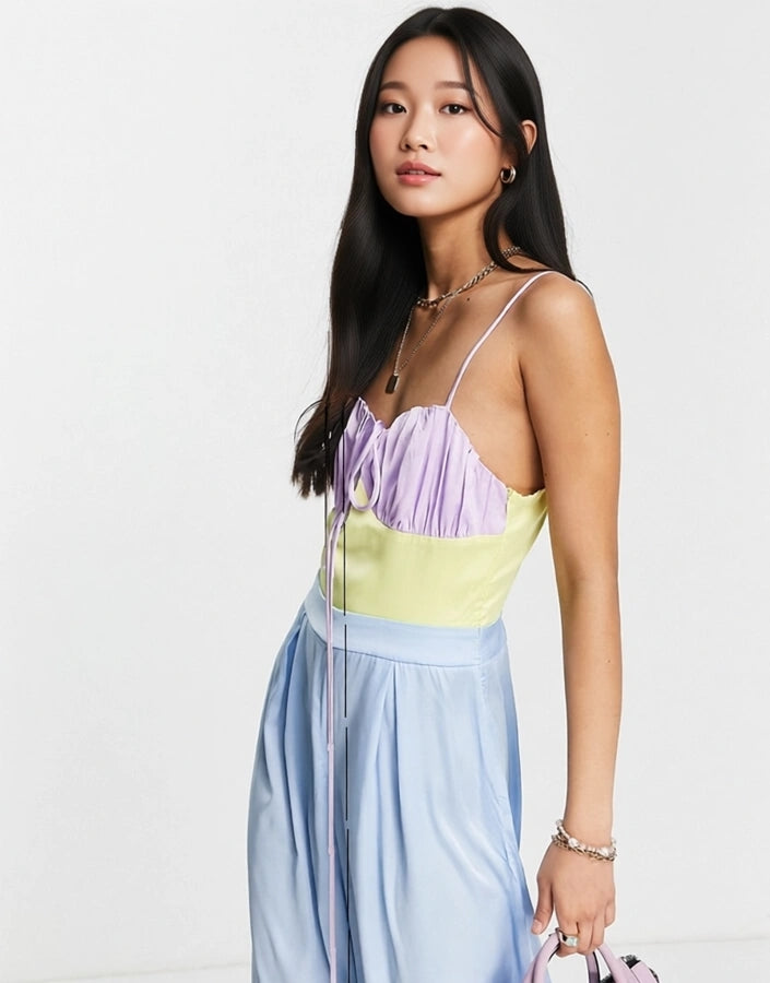 Womens Collective The Label Contrast Wide Leg Jumpsuit In Pastel Colour Block