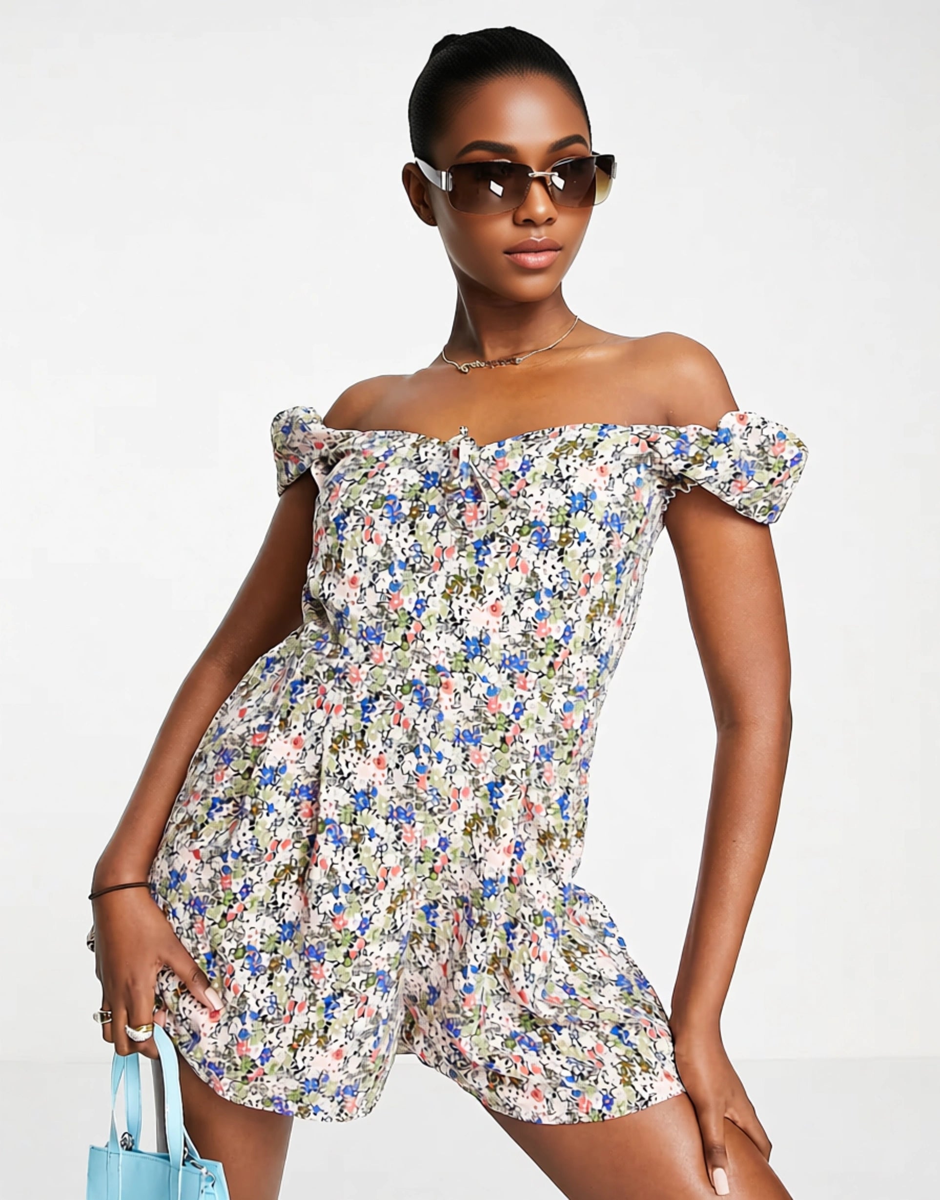 Womens Ax Paris Puff Sleeve Playsuit In Floral