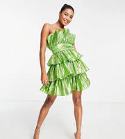 Womens Collective The Label Petite Structured Bandeau Tier Mini Dress In Metallic Green