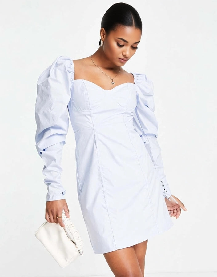 Collective The Label Petite Women's Tie Back Corset Mini Dress in Powder Blue In Blue