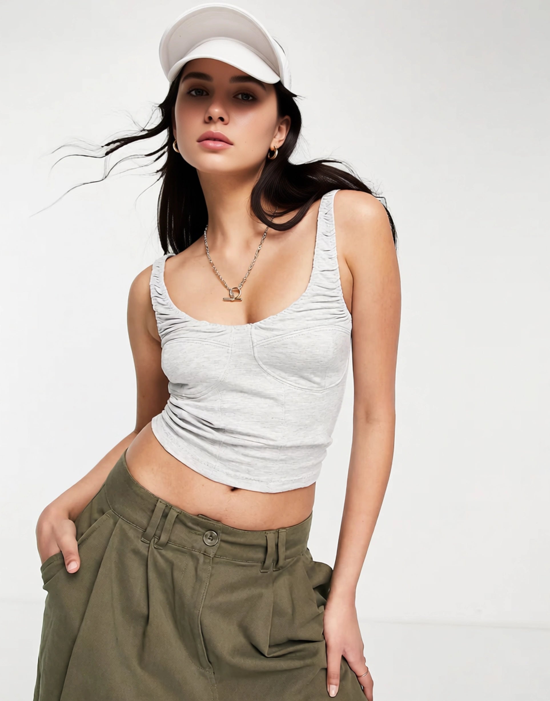 French Connection Womens Jersey Cami Top With Bust Detail In Grey