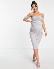 Womens Jaded Rose Maternity Ruched Slinky Crop Top In Soft Grey Co-Ord
