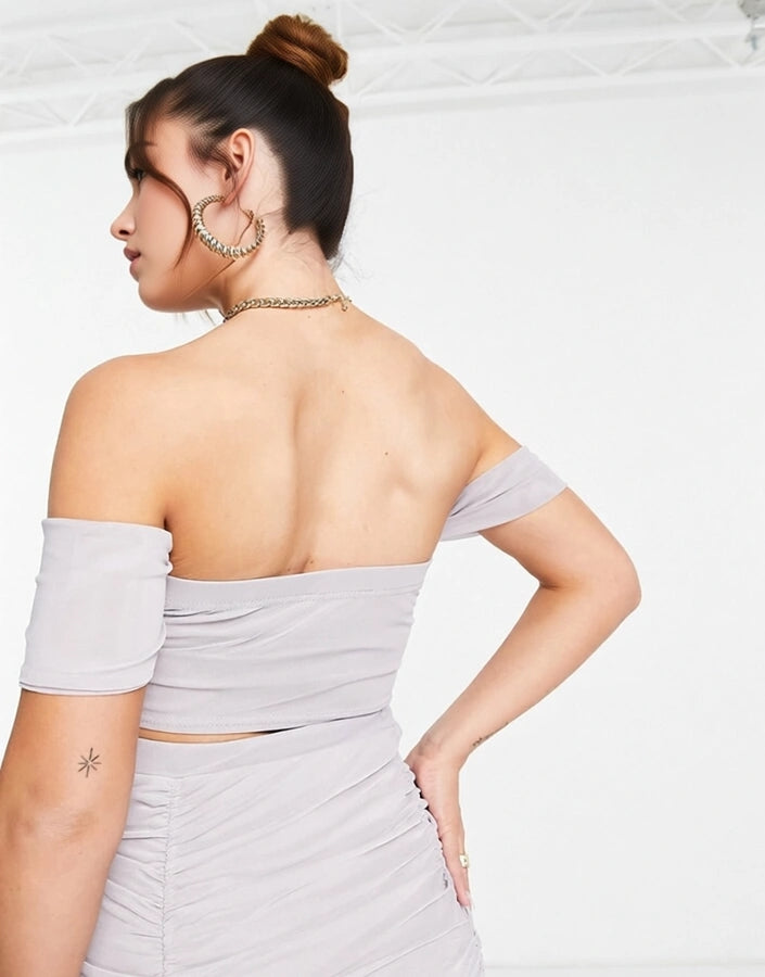 Womens Jaded Rose Maternity Ruched Slinky Crop Top In Soft Grey Co-Ord