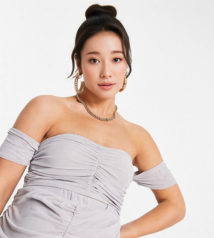 Womens Jaded Rose Maternity Ruched Slinky Crop Top In Soft Grey Co-Ord
