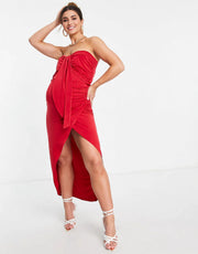 Jaded Rose Maternity Womens Bandeau Midi Red Drape