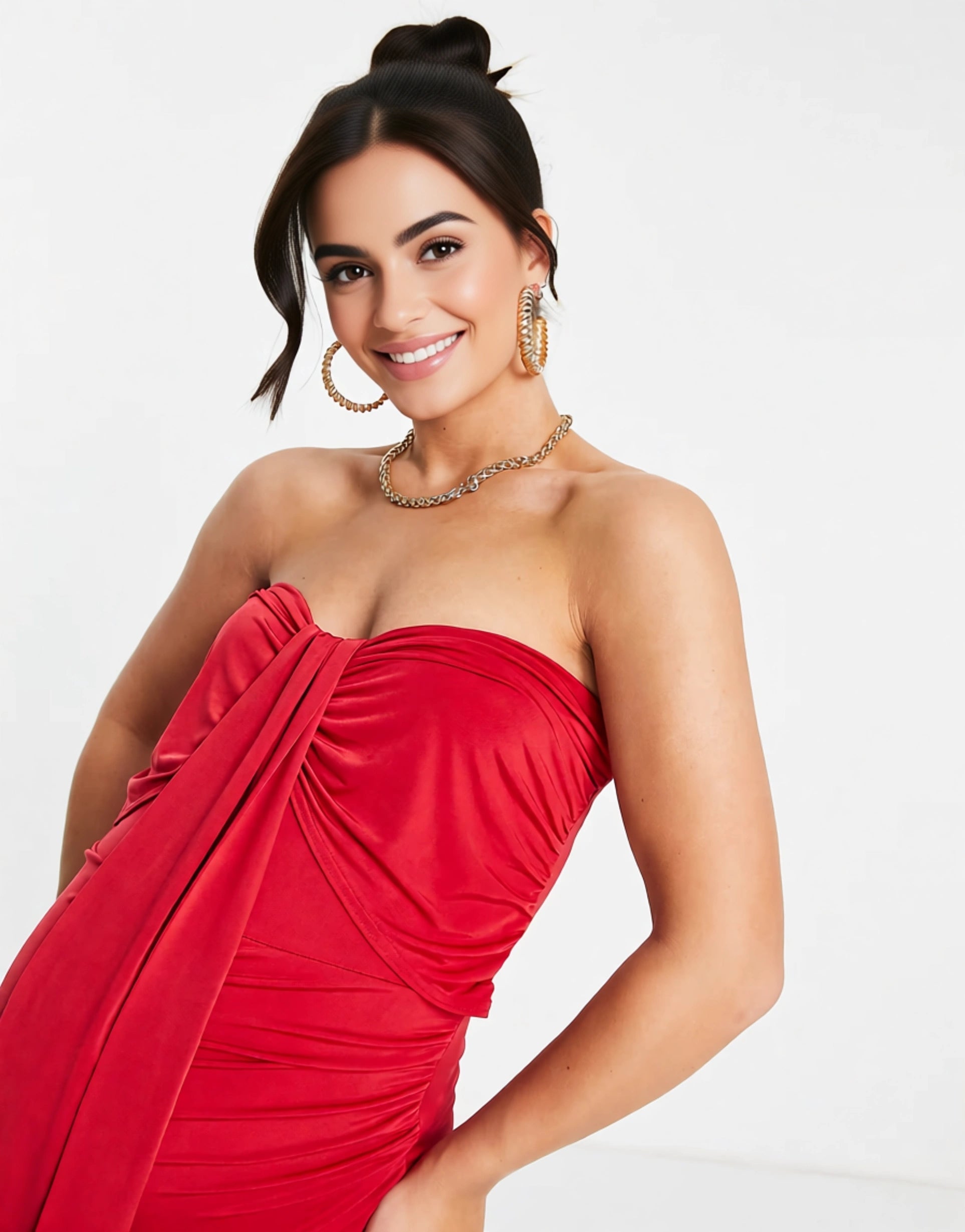 Jaded Rose Maternity Womens Bandeau Midi Red Drape