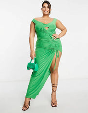 Jaded Rose Plus Womens Bardot Maxi Dress in Meadow Green