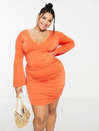 Womens Jaded Rose Plus Ruched Mini Dress With Draped Back In Orange