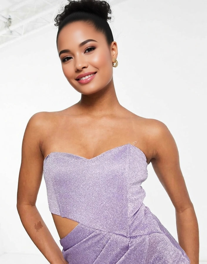 Womens Jaded Rose Petite Wrap Front Bandeau Mini Dress In Pink Sparkle
