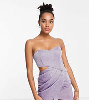 Jaded Rose Tall Womens Wrap Front Bandeau Mini Dress in Lilac Sparkle