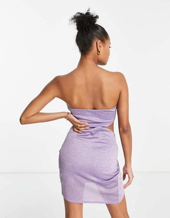 Jaded Rose Tall Womens Wrap Front Bandeau Mini Dress in Lilac Sparkle