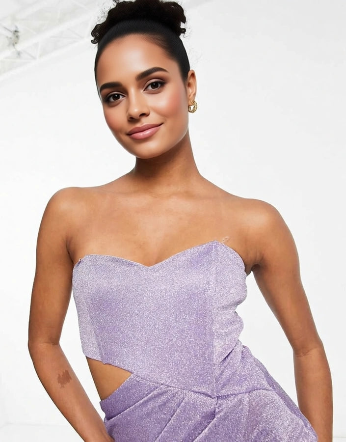 Jaded Rose Tall Womens Wrap Front Bandeau Mini Dress in Lilac Sparkle