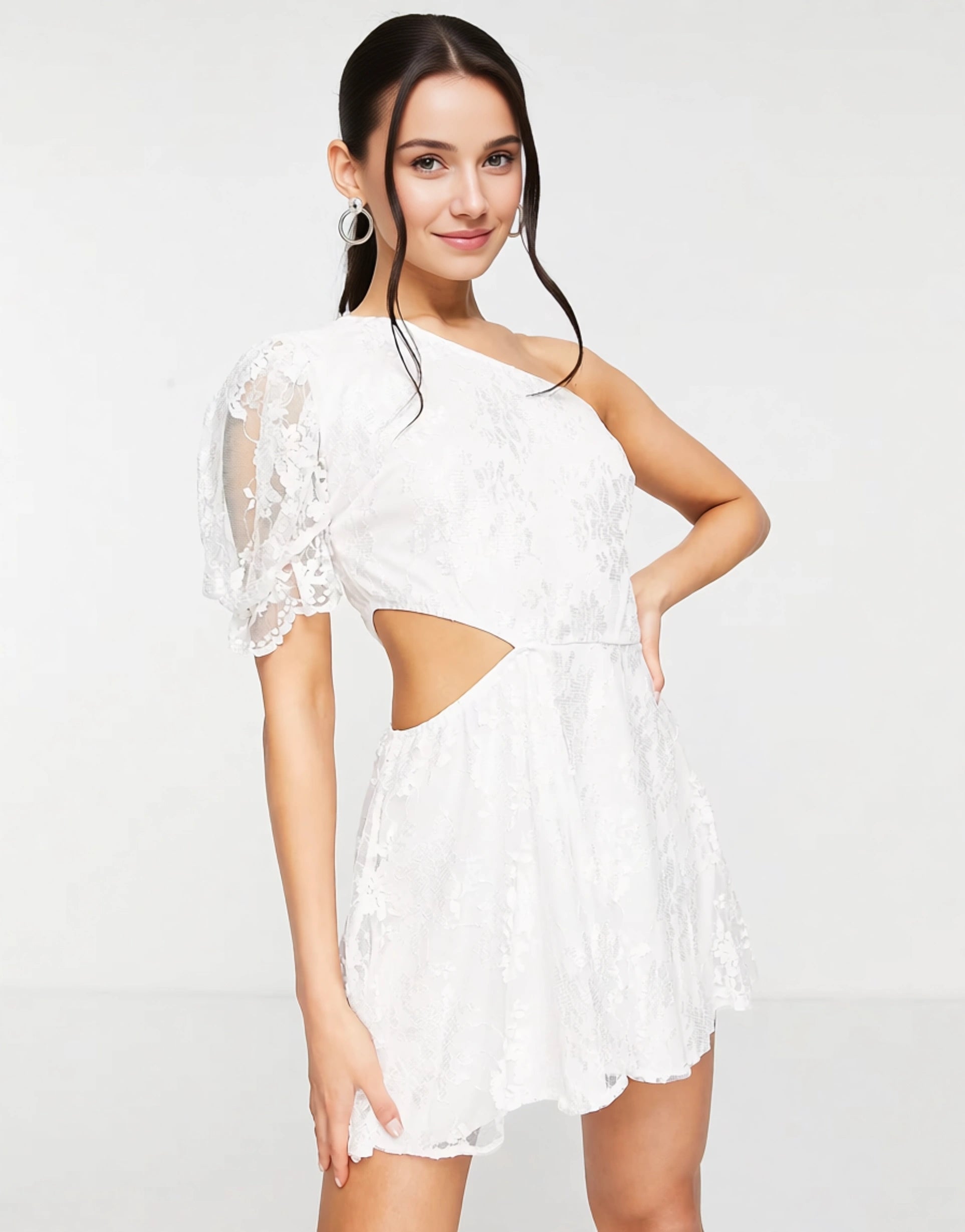 John Zack Womens One Arm Lace Playsuit In White