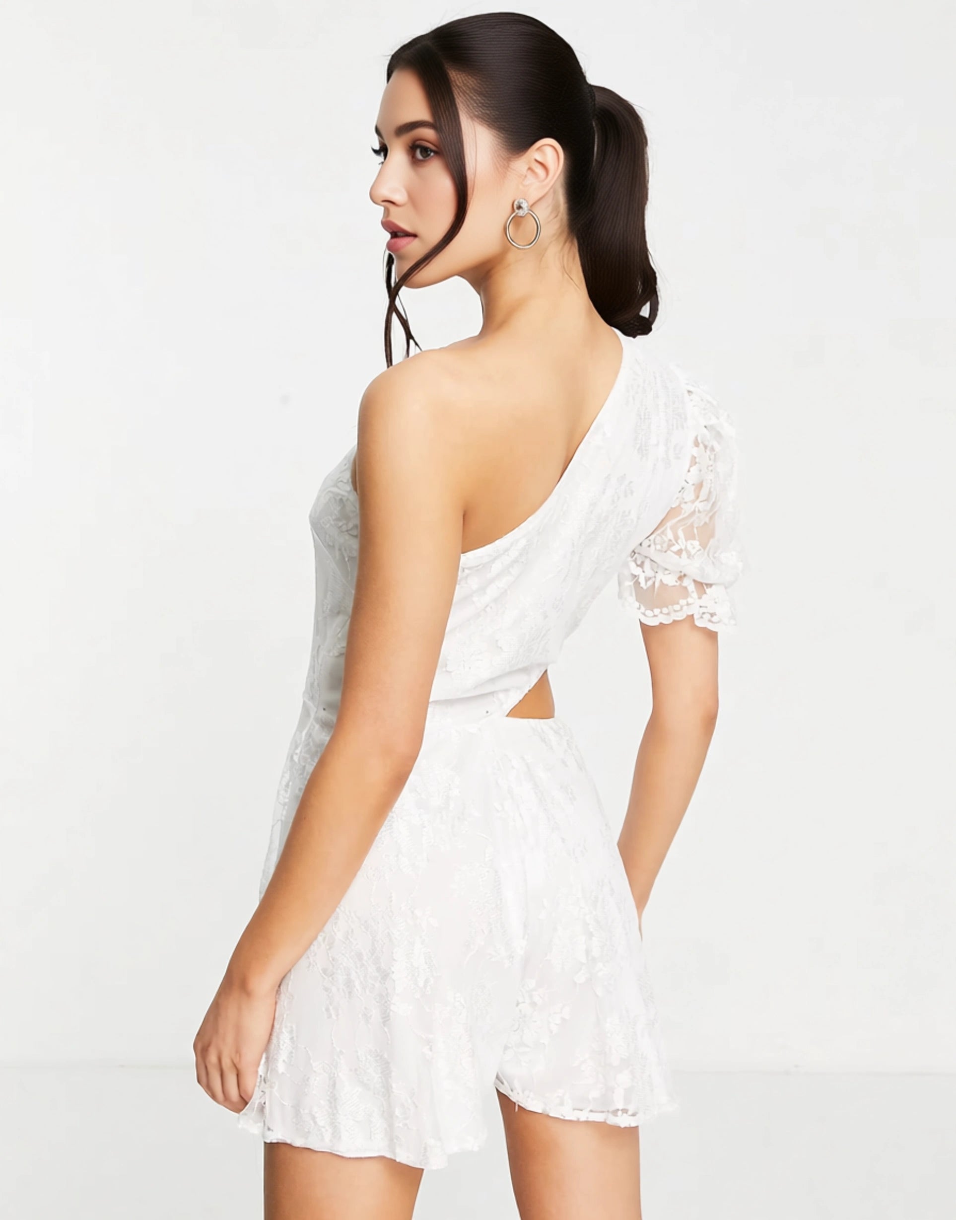 John Zack Womens One Arm Lace Playsuit In White