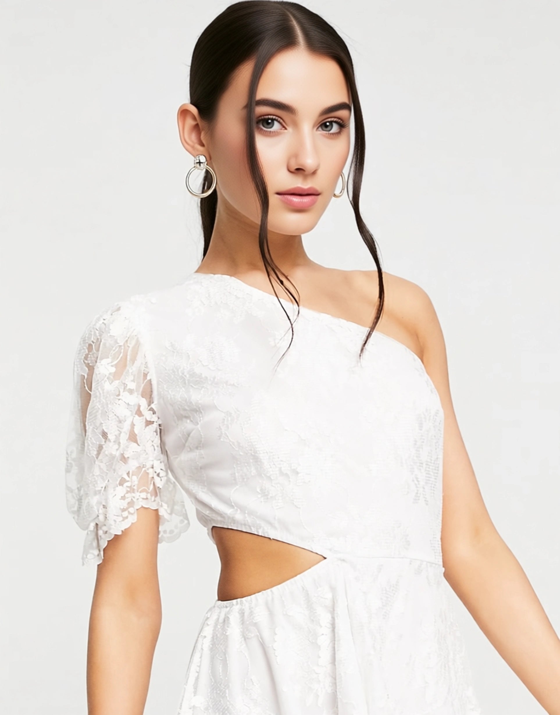 John Zack Womens One Arm Lace Playsuit In White