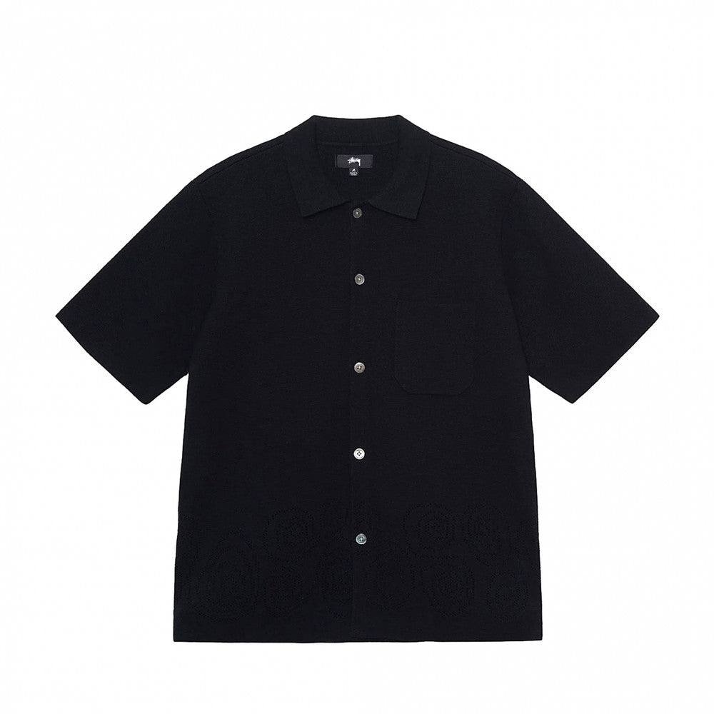 Stussy Mens Swirl Knit Black Short Sleeve Shirt in Black