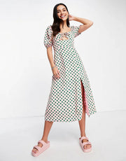The Frolic Womens Milkmaid Midaxi Dress With Tie Bust Detail in Watercolour Spot