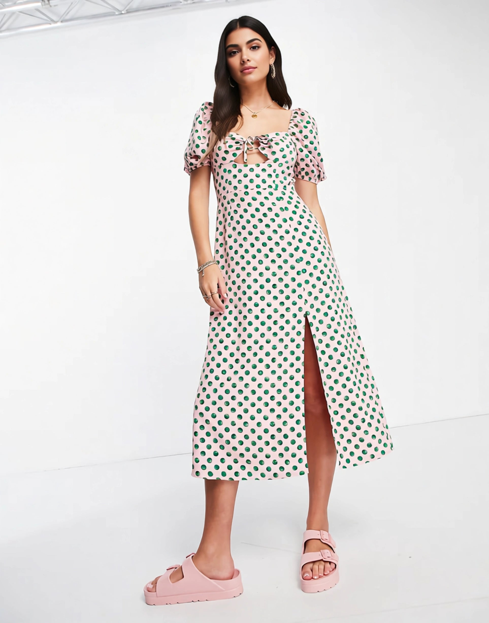 The Frolic Womens Milkmaid Midaxi Dress With Tie Bust Detail in Watercolour Spot