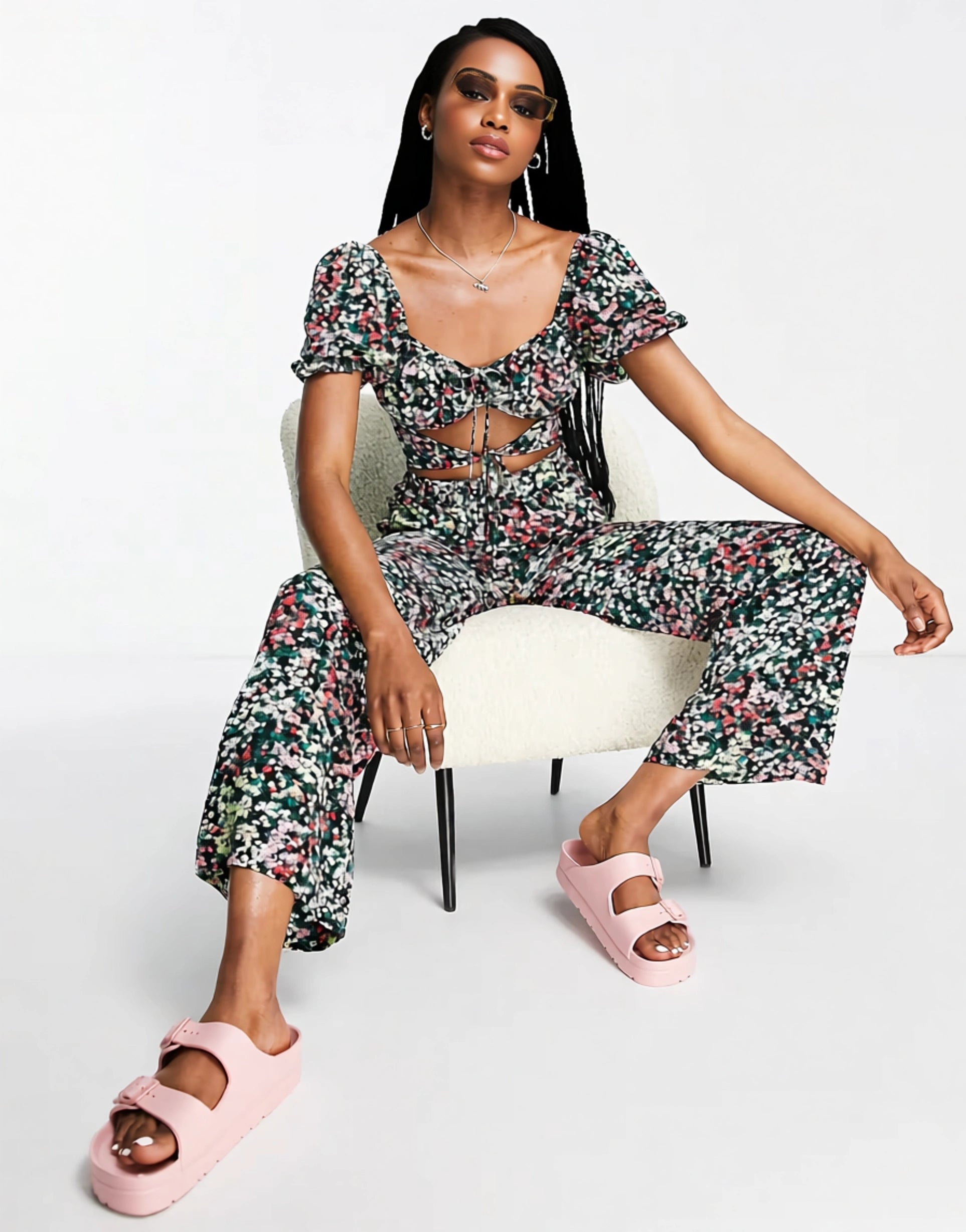 The Frolic Womens Cut Out Detail Jumpsuit in Vintage Floral In Multi
